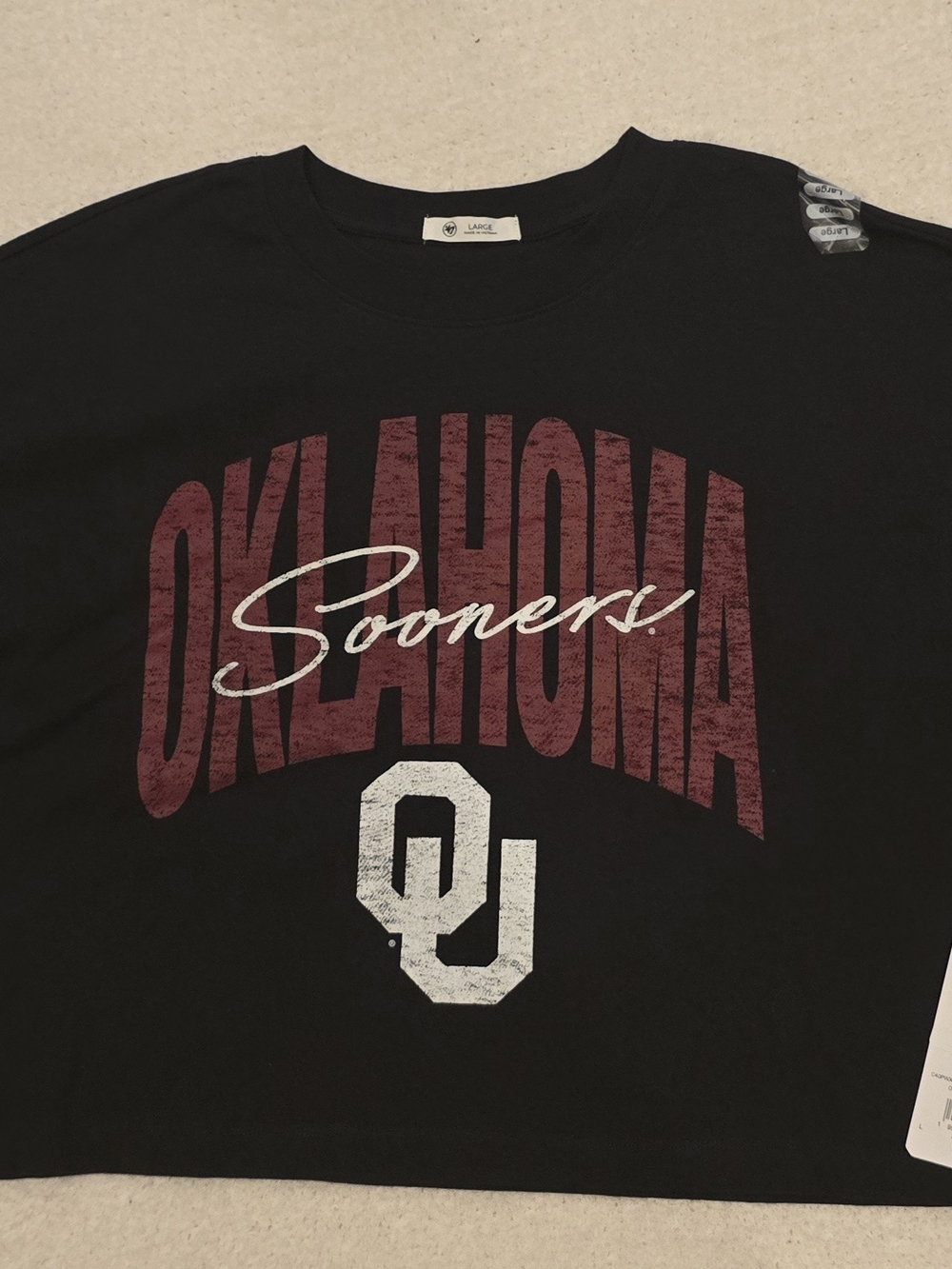 '47 Oklahoma Sooners Long Sleeved Black Cropped Tee